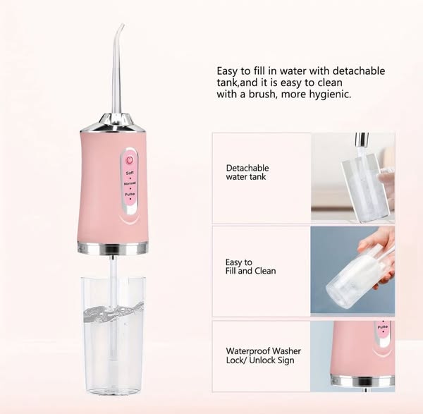 Irrigador Bucal Portátil Profesional - Kit de Limpieza Dental con 4 Boquillas y 3 Modos de Presión